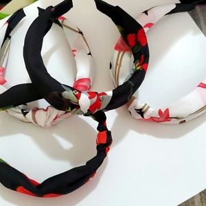 Floral Twist Knot Headband Black Red White Boho Chic Hair Accessory